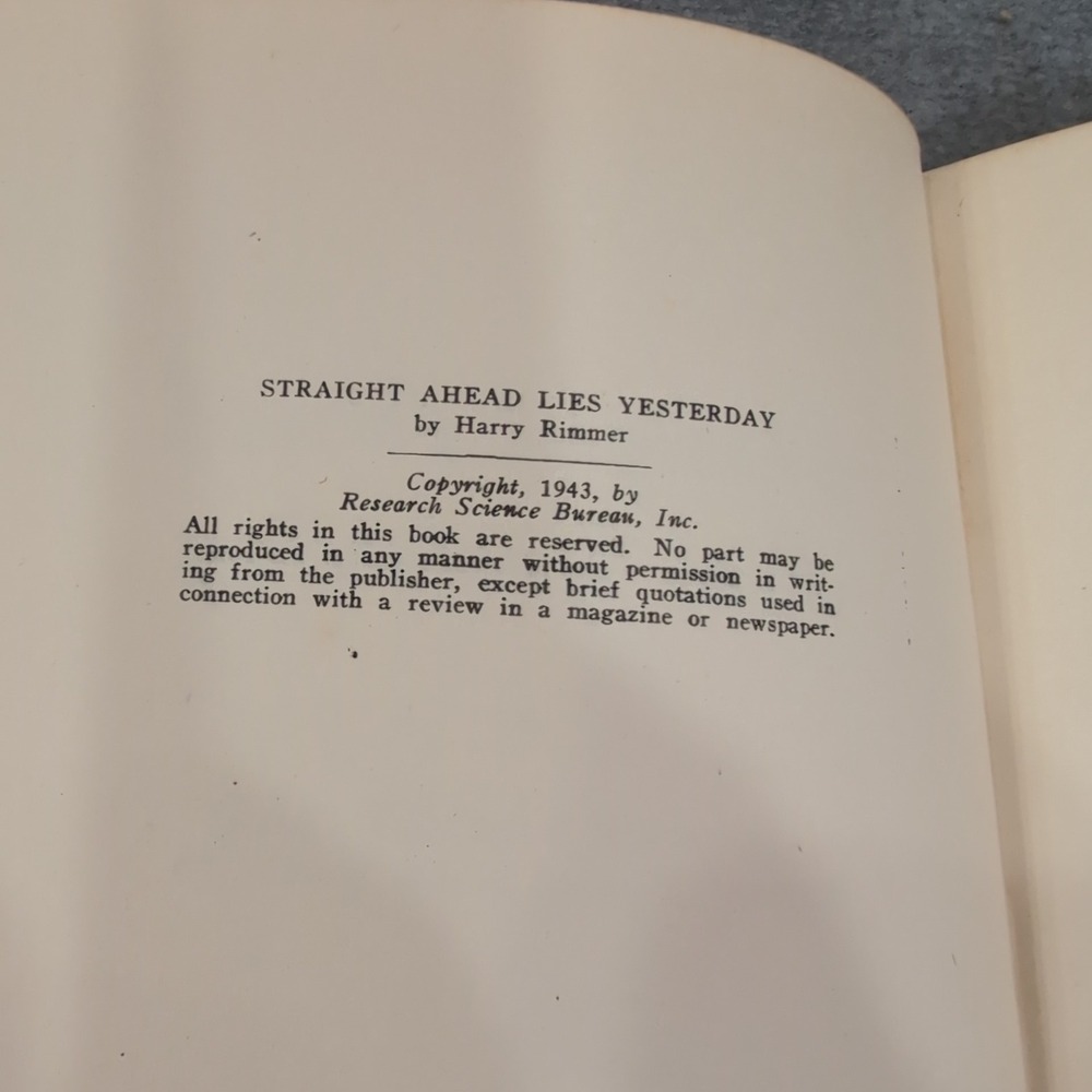 Straight Ahead Lies Yesterday Harry Rimmer‎ 1943 Hardcover Eerdmans Book - Picture 3 of 4